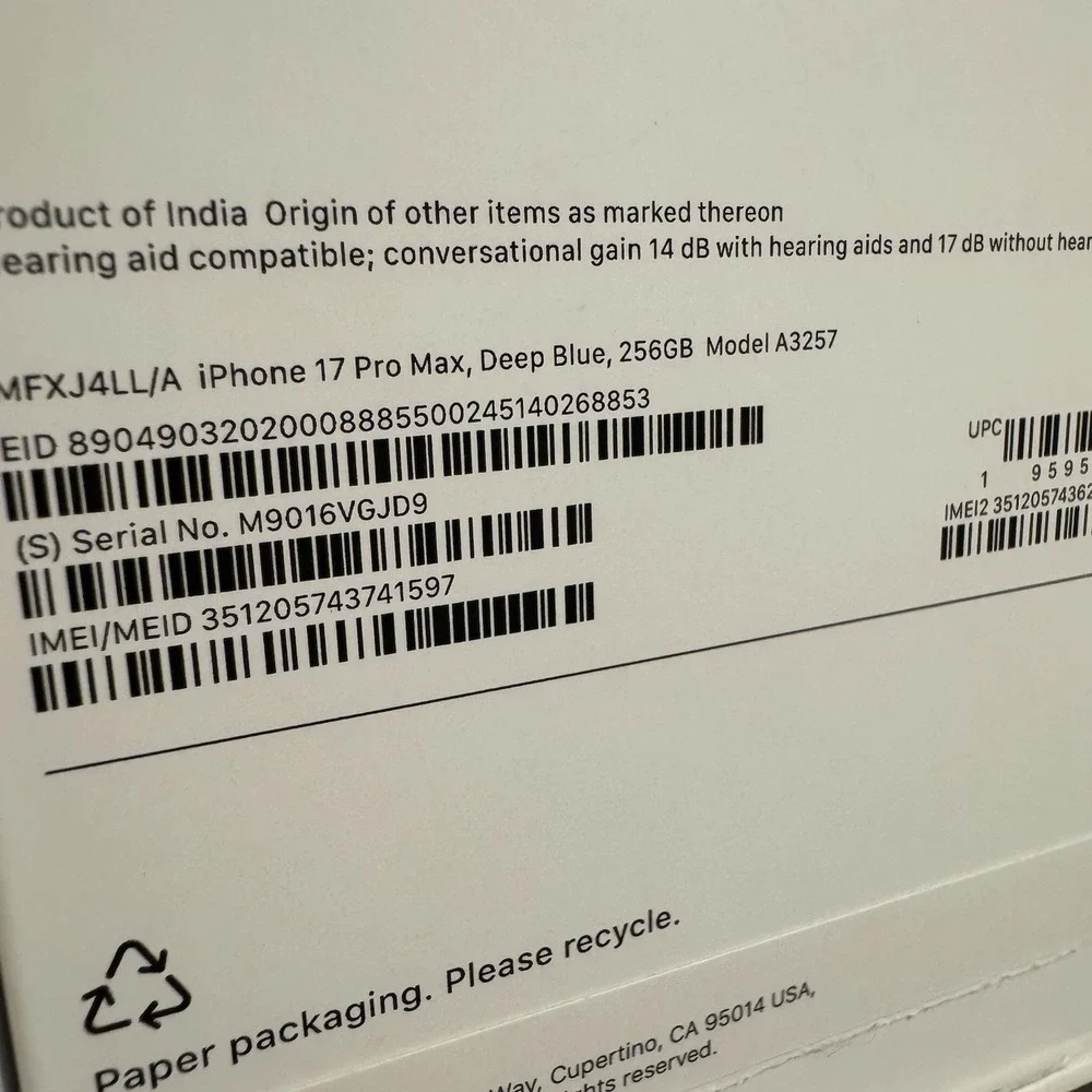 Apple iPhone 17 Pro Max‎ Deep Blue 256GB Empty Box Only Model A3257